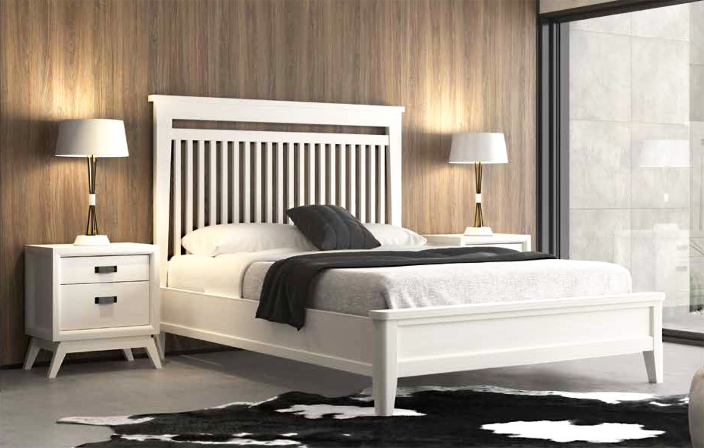 MUEBLES DE DORMITORIO CON CABECERO CON BARROTES MADERA SOSTENIBLE