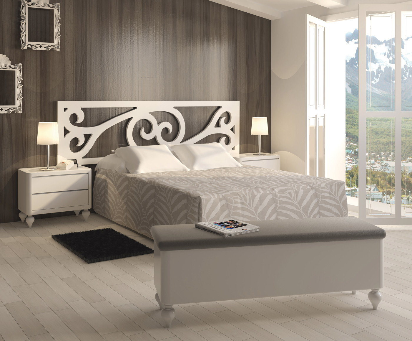 MUEBLES DORMITORIO CON CABECERO CALADO - PINO