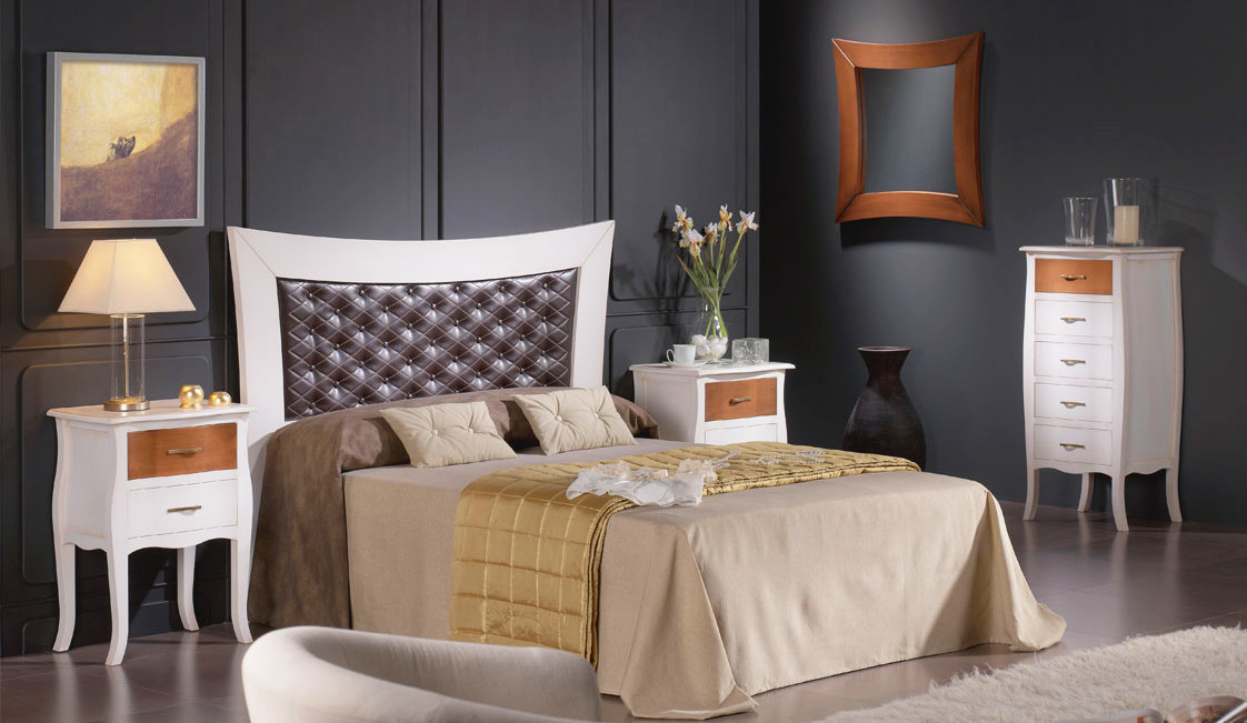 DORMITORIO DE MATRIMONIO MADERA Y POLIPIEL - PINO