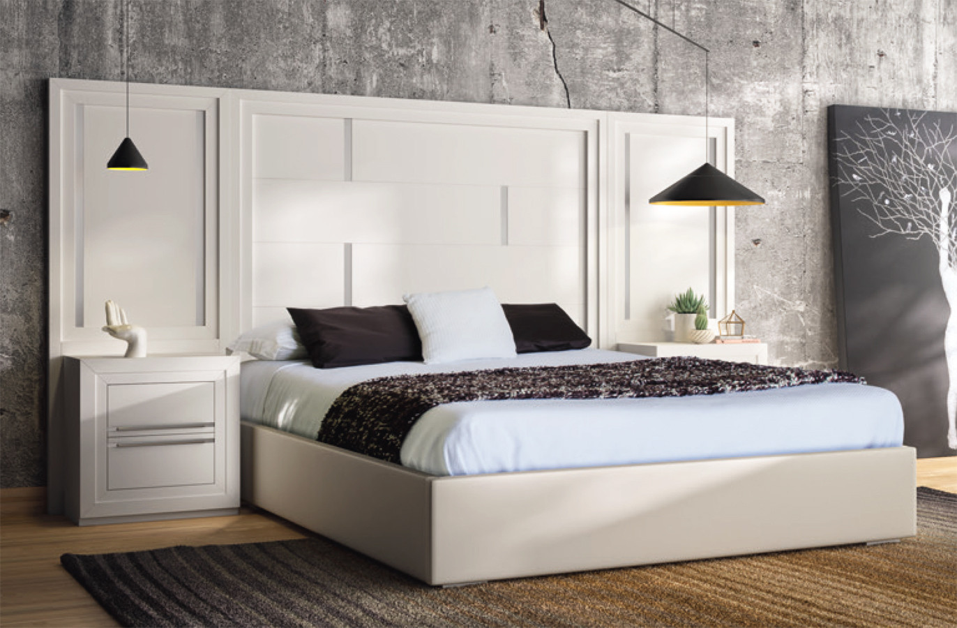 MUEBLES DE DORMITORIO CON CABECERO CORRIDO MADERA NATURAL