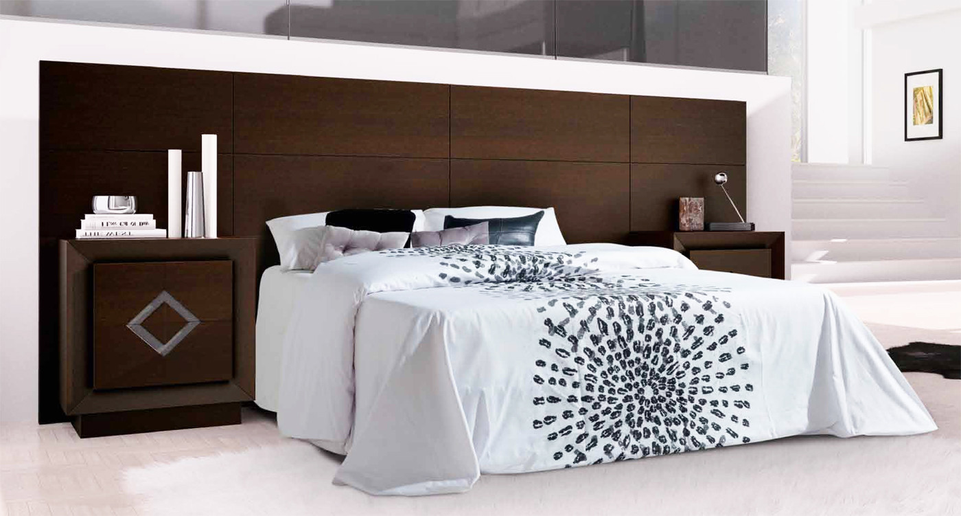 DORMITORIO CON CABECERO CORRIDO Y MESILLAS MADERA - ROBLE
