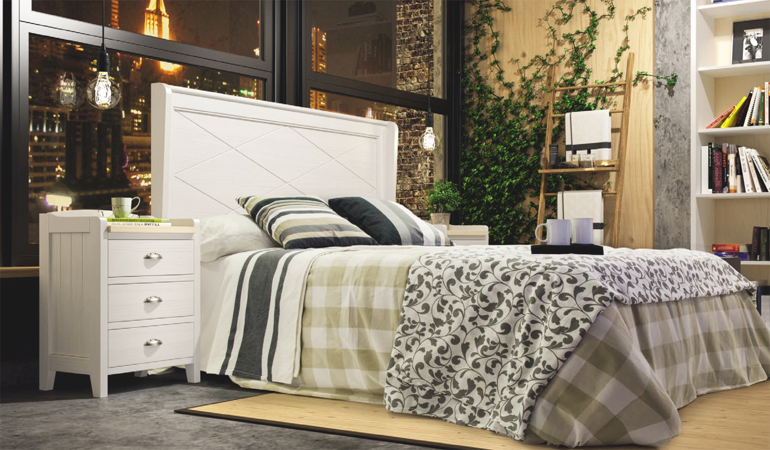 MUEBLES DE DORMITORIO CABECERO CON ROMBOS MADERA