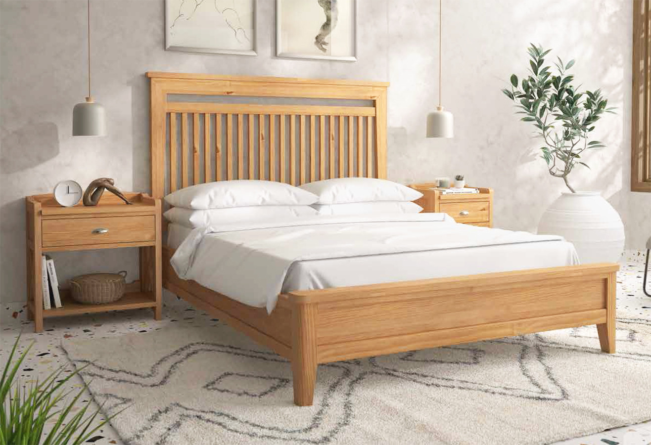 MOBILIARIO DE DORMITORIO CABACERO CON BANCADA MADERA SOSTENIBLE