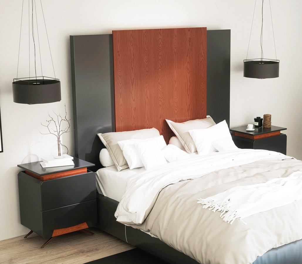 CONJUNTO MUEBLES DORMITORIO CABECERO Y MESILLAS DE DISEÑO - DM