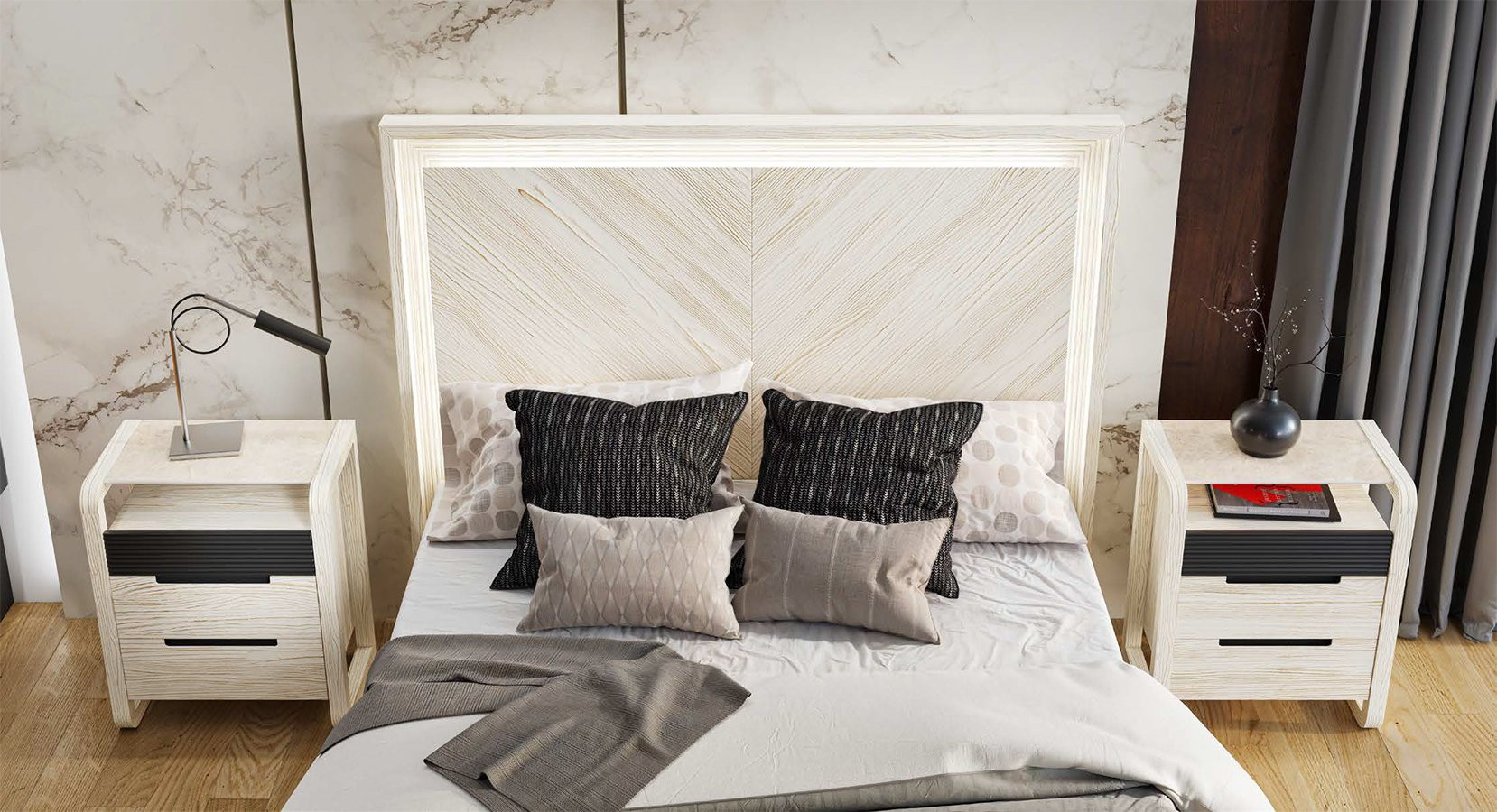 CONJUNTO DE DORMITORIO CON MESITAS NOCHE ESTRUCTURA MADERA