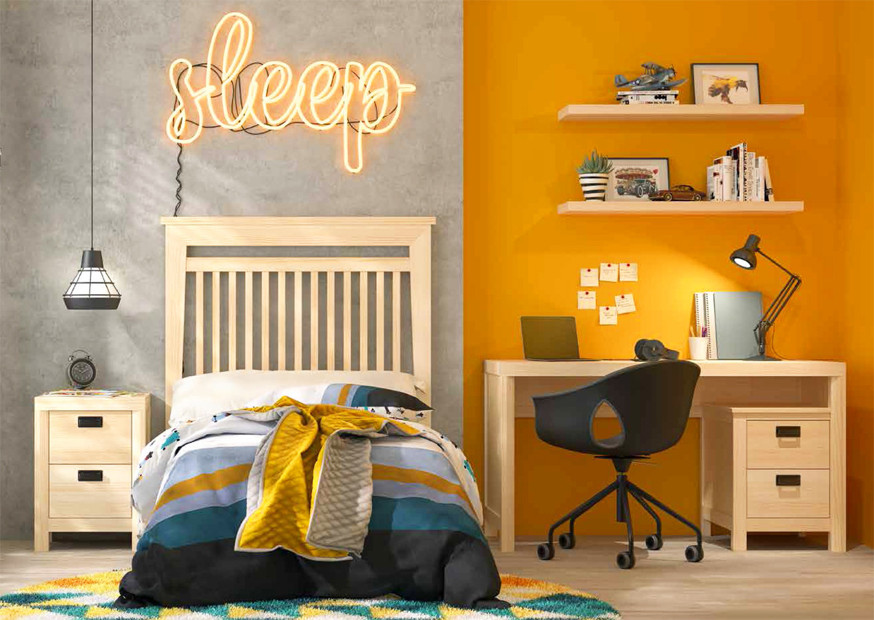 MUEBLES DE DORMITORIO JUVENIL EN MADERA NATURAL ORIGEN SOSTENIBLE