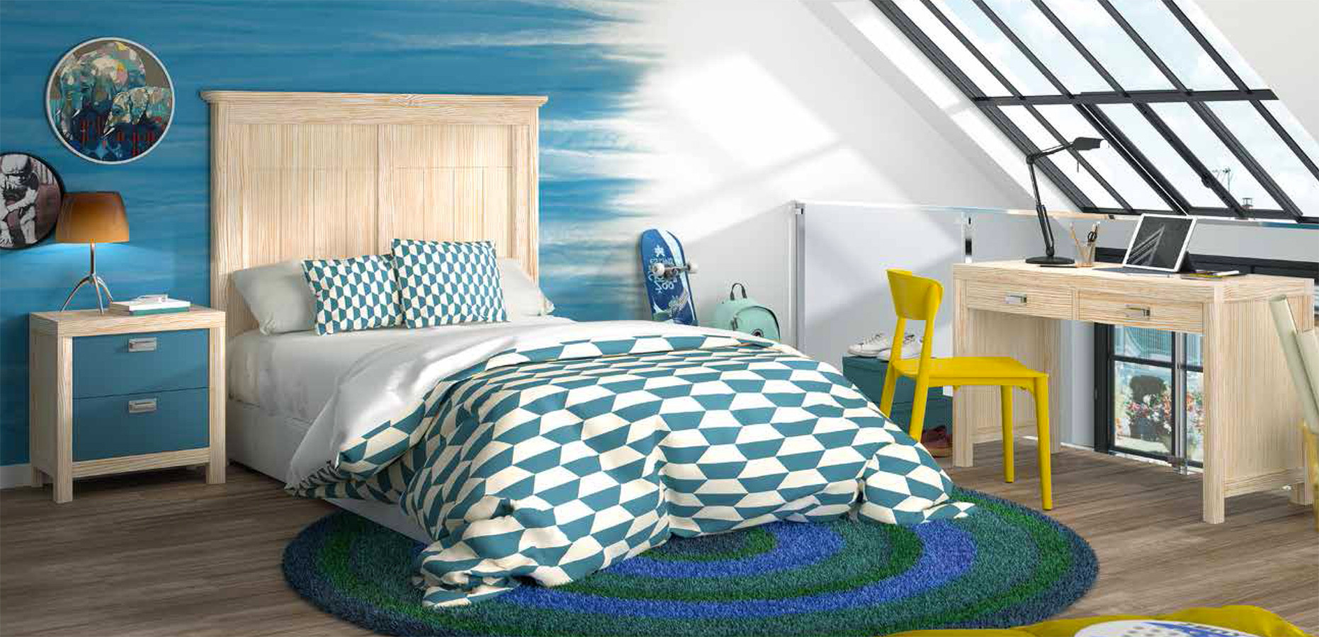 MUEBLES DE DORMITORIO CON ESCRITORIO INTEGRADO MADERA SOSTENIBLE