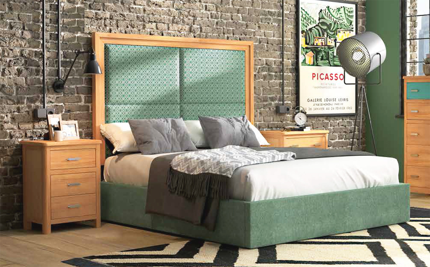 DORMITORIO CON MUEBLES DE DISEÑO Y EN MADERA NATURAL DE PINO
