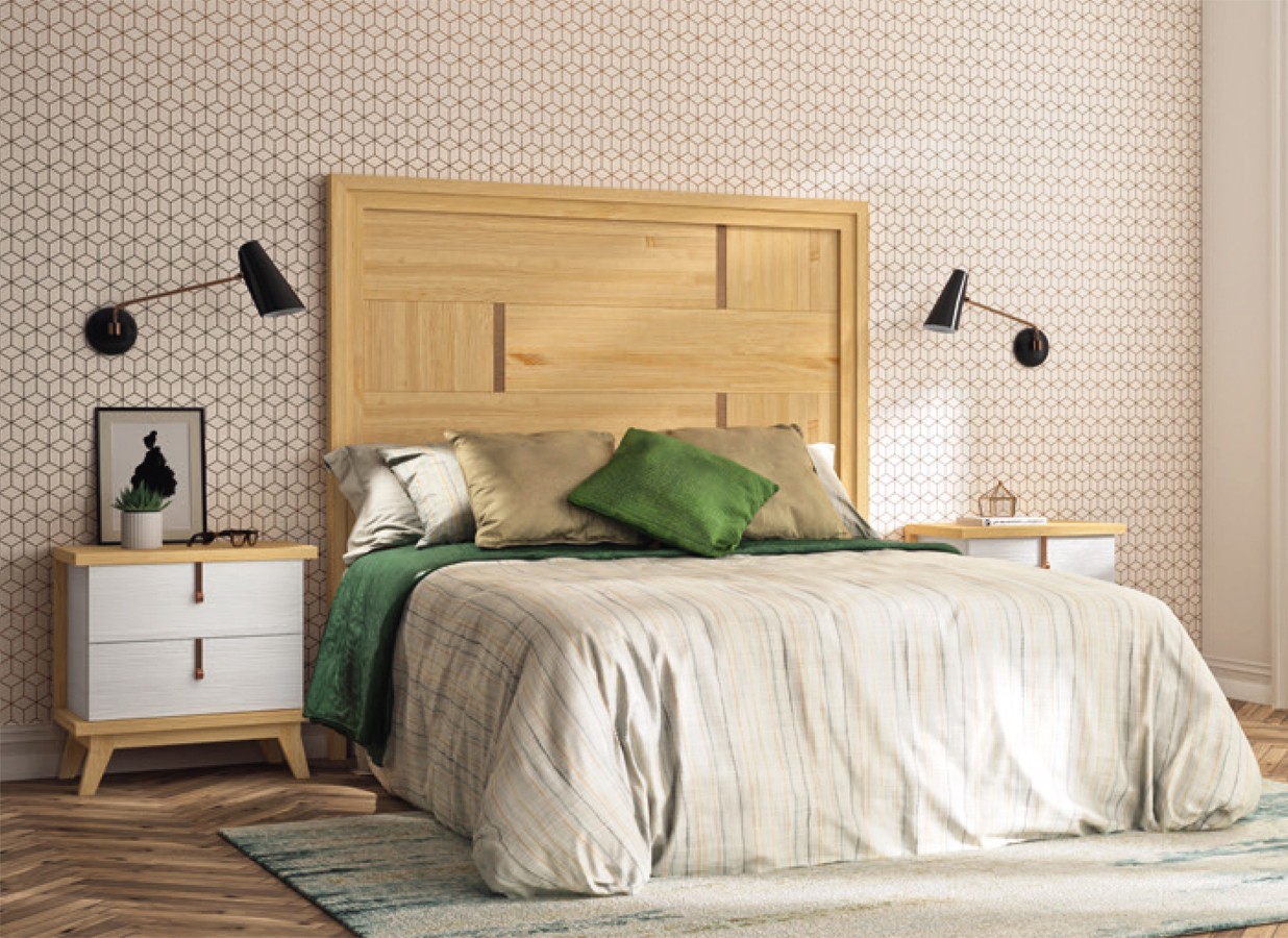 DORMITORIO PARA INTERIORES CON MUEBLES NÓRDICOS MADERA NATURAL