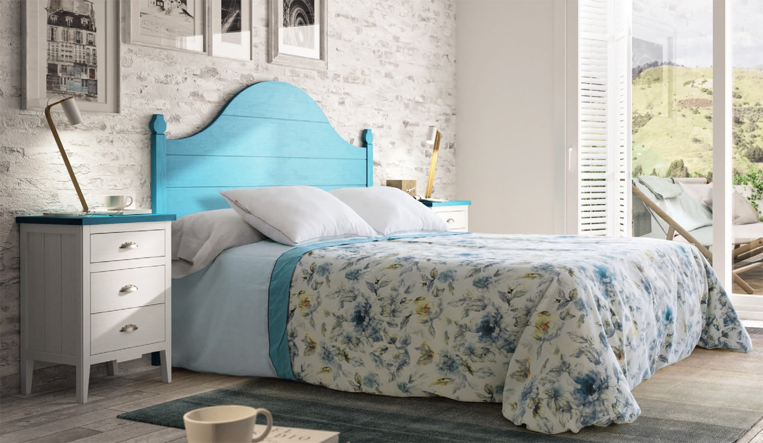 CONJUNTO DE DORMITORIO CON CABECERO Y MESILLAS