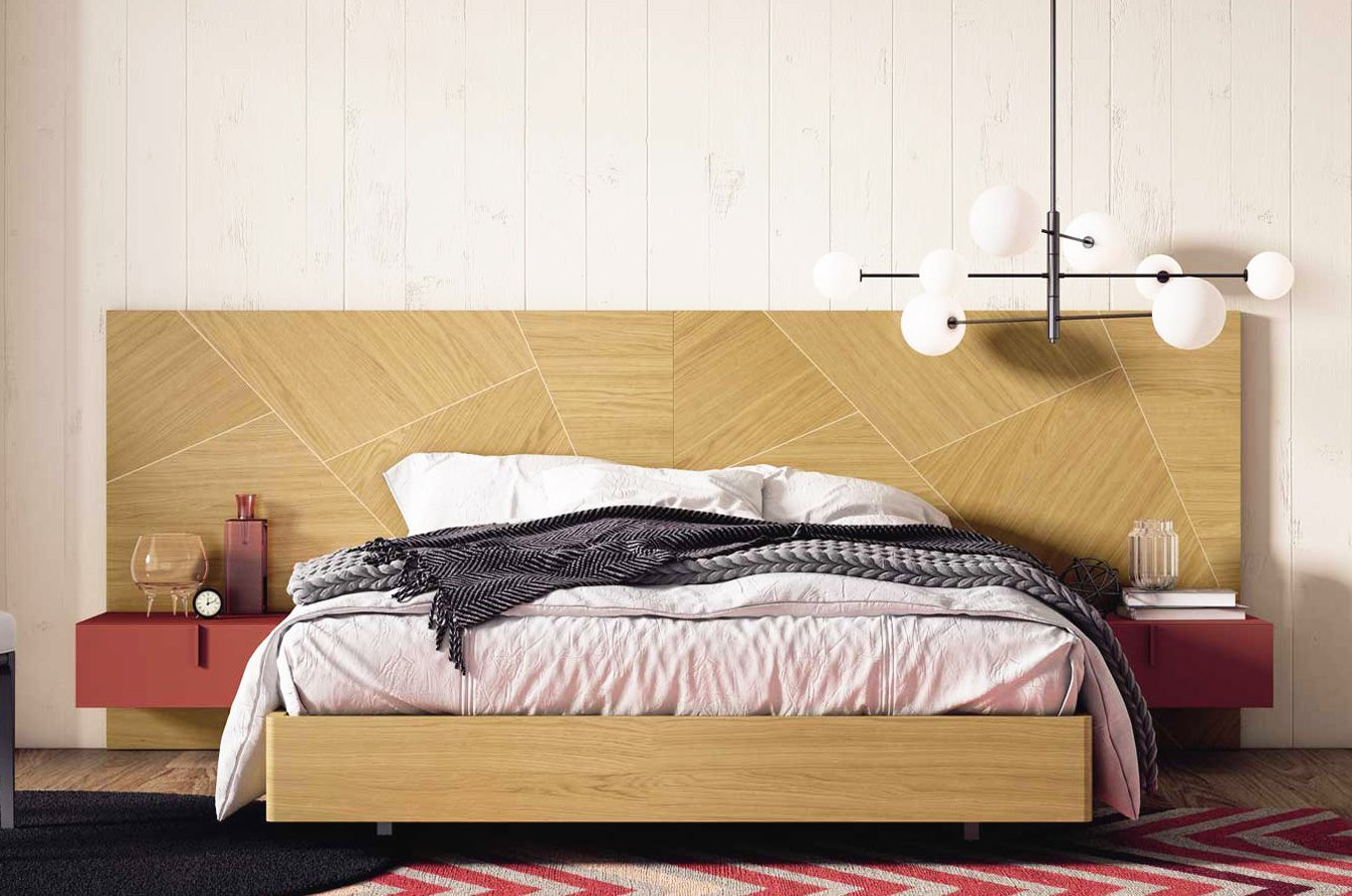 CONJUNTO DE CABECERO Y MESITAS DE DORMITORIO DE DISEÑO MINIMALISTA