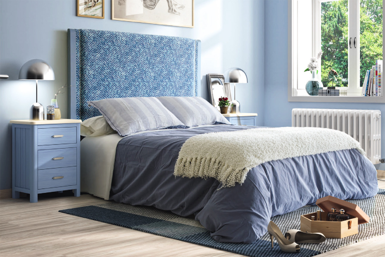MUEBLES DE DORMITORIO CON CABECERO TAPIZADO