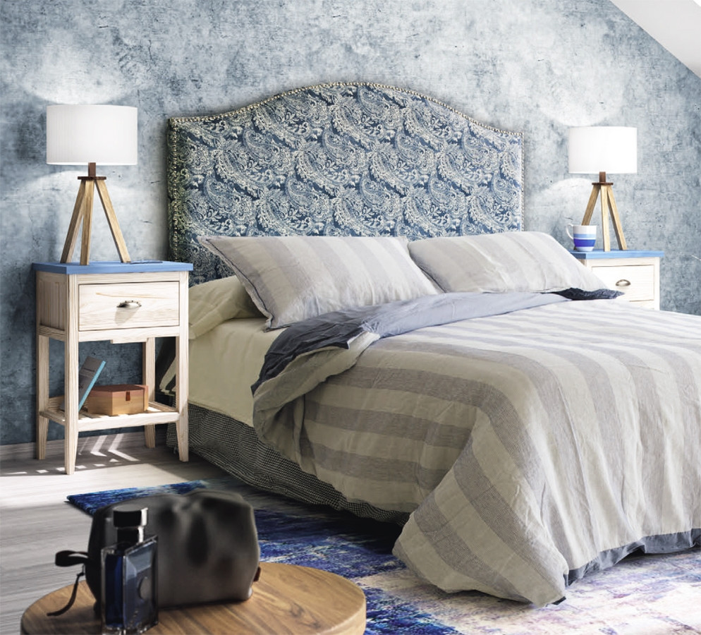 MUEBLES DE DORMITORIO CON CABECERO DE CAMA TAPIZADO