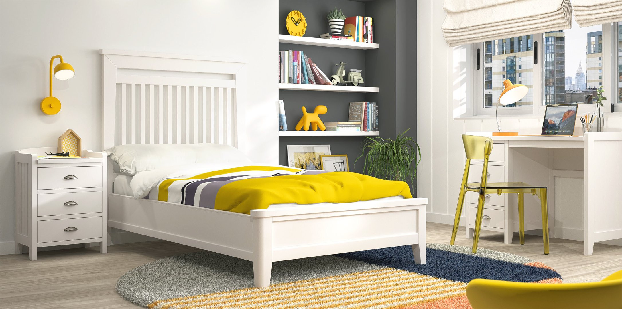 MUEBLES DE DORMITORIO CON ESCRITORIO INTEGRADO MADERA NATURAL