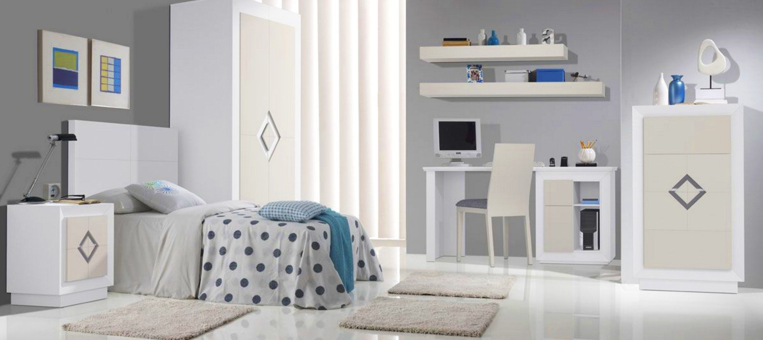 DORMITORIO CON MUEBLES JUVENILES EN MADERA - ROBLE