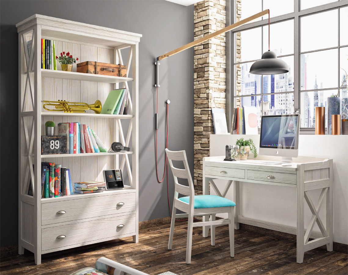 CONJUNTO MUEBLES DE MADERA NATURAL PARA MONTAR TU OFICINA EN CASA