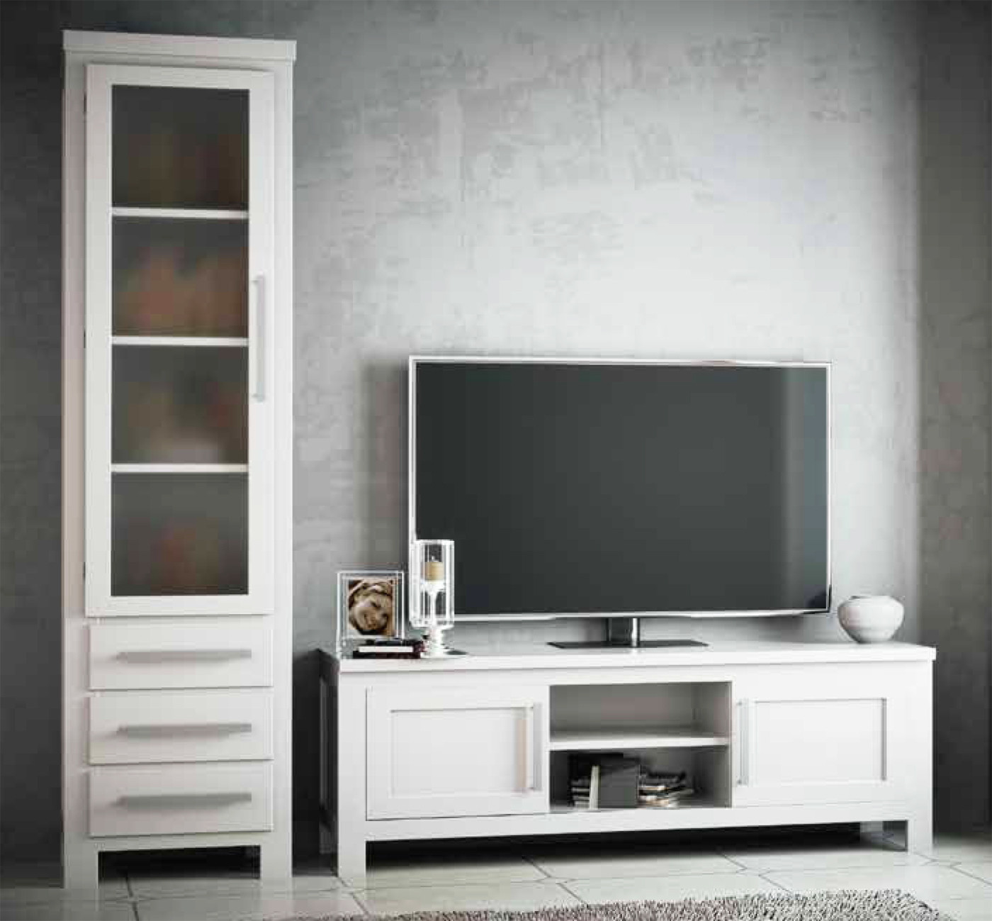 MUEBLES SALÓN CON VITRINA Y MUEBLE TV MADERA - PINO
