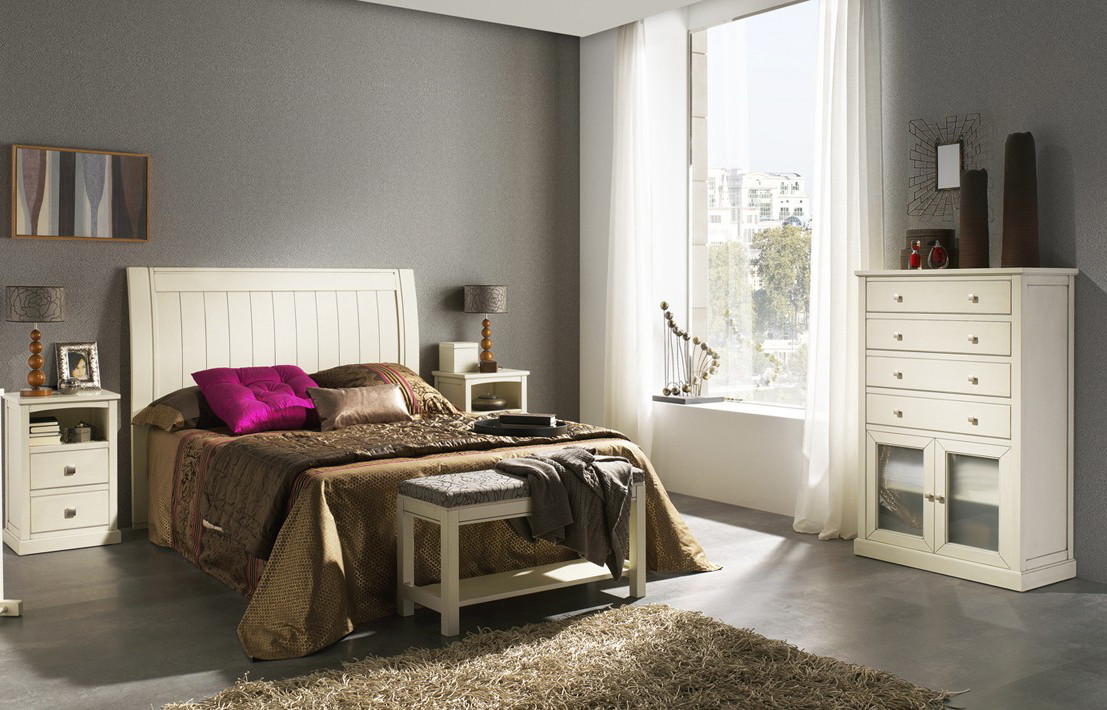 Mobiliario de dormitorio con cabecero curvado Color blanco roto para habitacion matrimonio