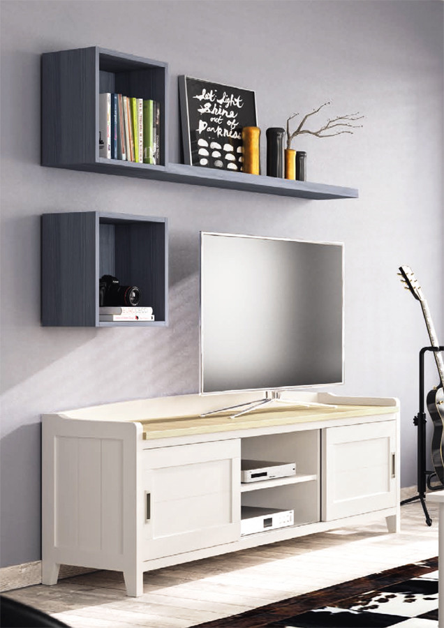 MUEBLE DE TV Y ESTANTERÍAS CON FORMA DE CUBO MADERA NATURAL