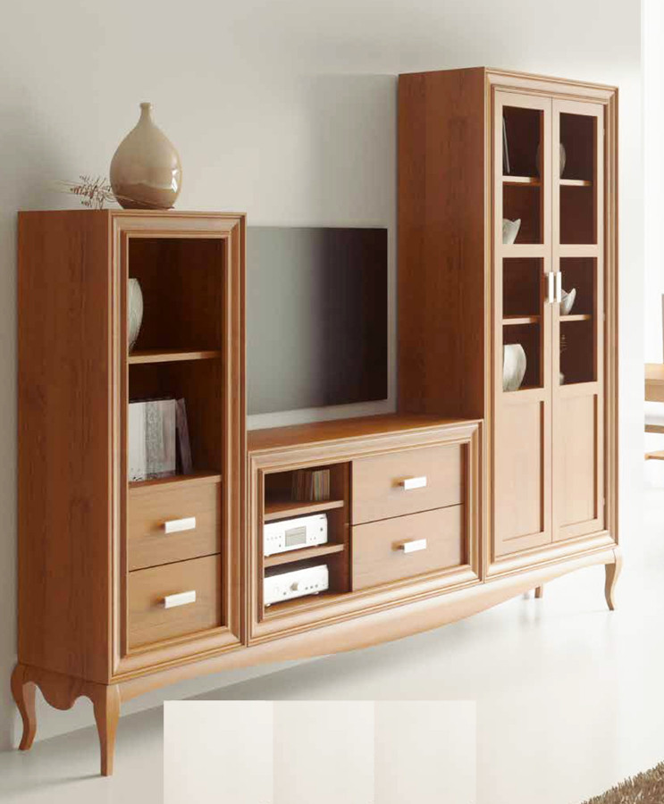 MOBILIARIO DE SALON MÓDULO TELEVISIÓN CON BANCADA MADERA - PINO