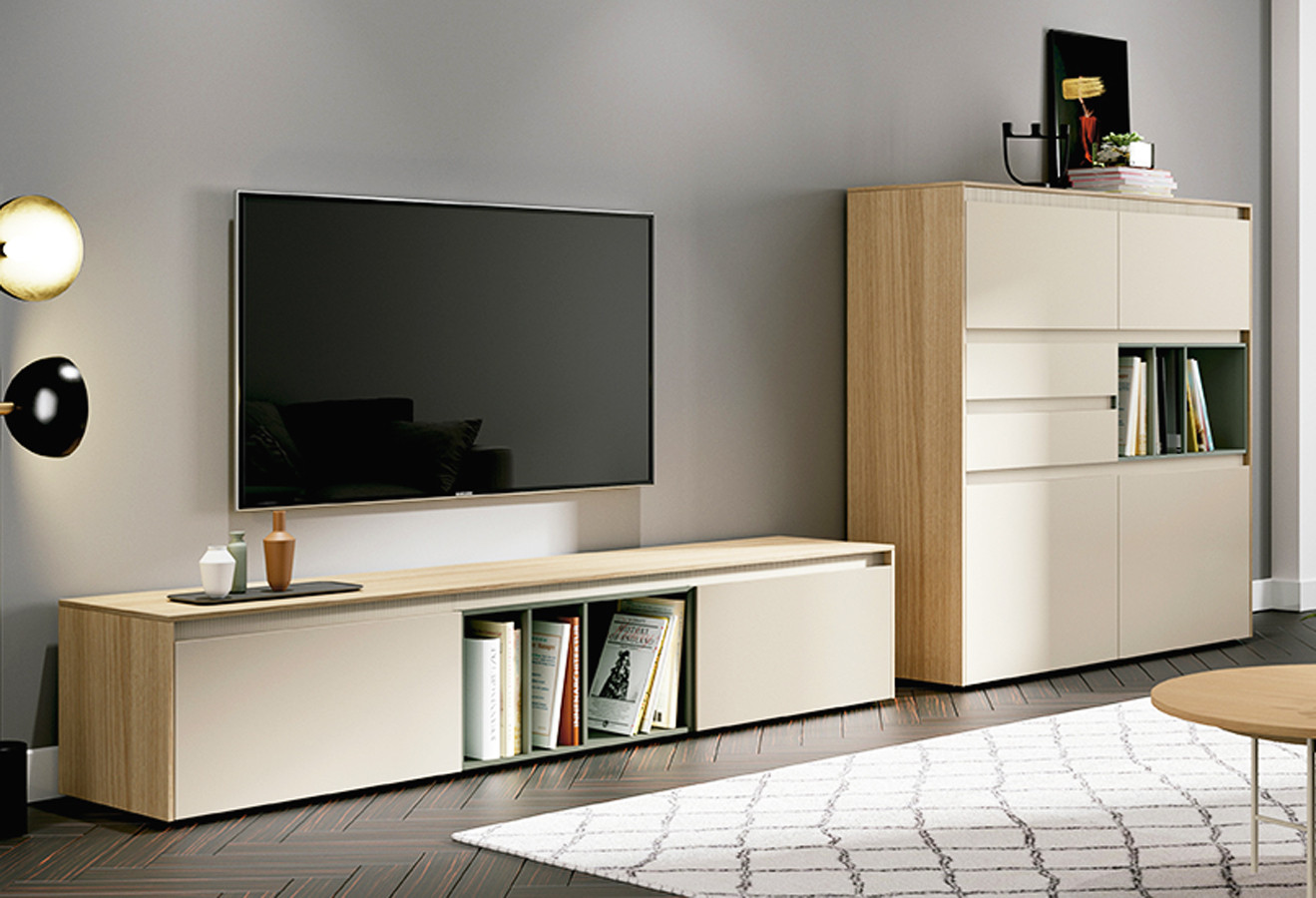 COMPOSICIÓN DE MUEBLES DE SALÓN CON MESA TV Y APARADOR ALTO - DM