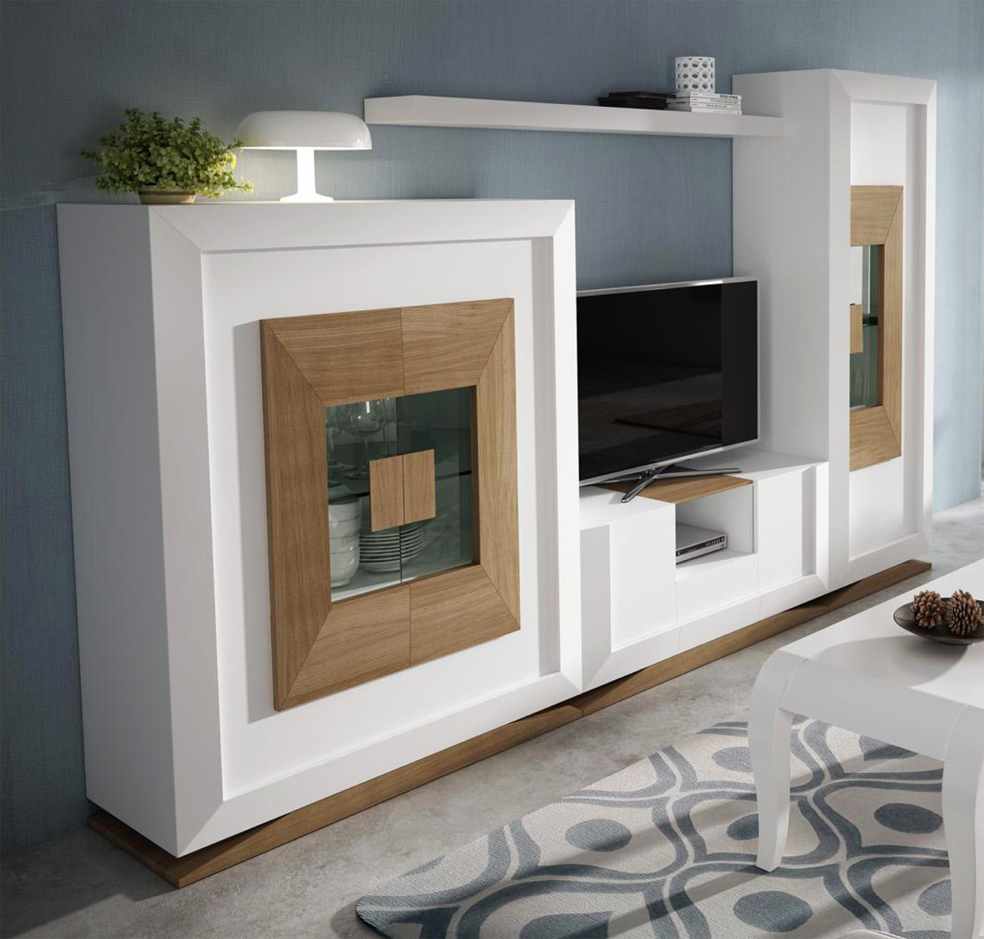 MOBILIARIO DE SALÓN CON DOS VITRINAS Y MUEBLE TV MADERA - ROBLE