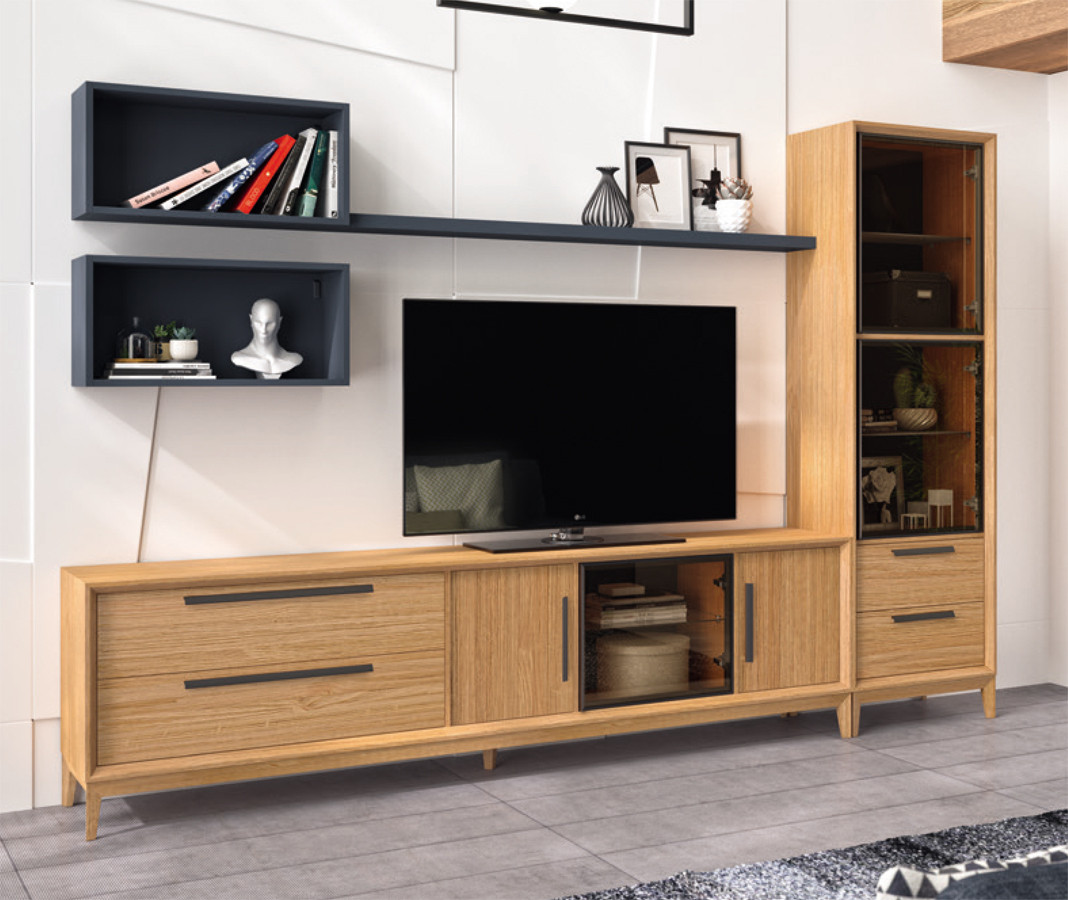MUEBLES DE SALÓN CON MESA TV ESTILO ESCANDINAVO EN MADERA NATURAL