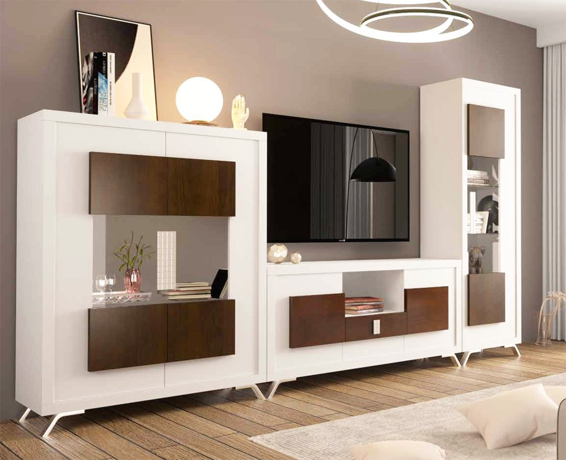 COMPOSICIÓN DE MUEBLES DE SALÓN CON DOS VITRINAS Y MUEBLE TV