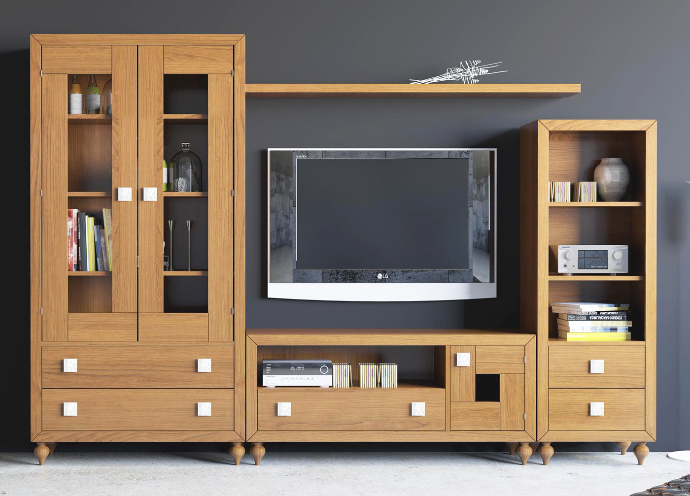 MUEBLES DE SALÓN LÍNEAS RECTAS PATA CLÁSICA - PINO