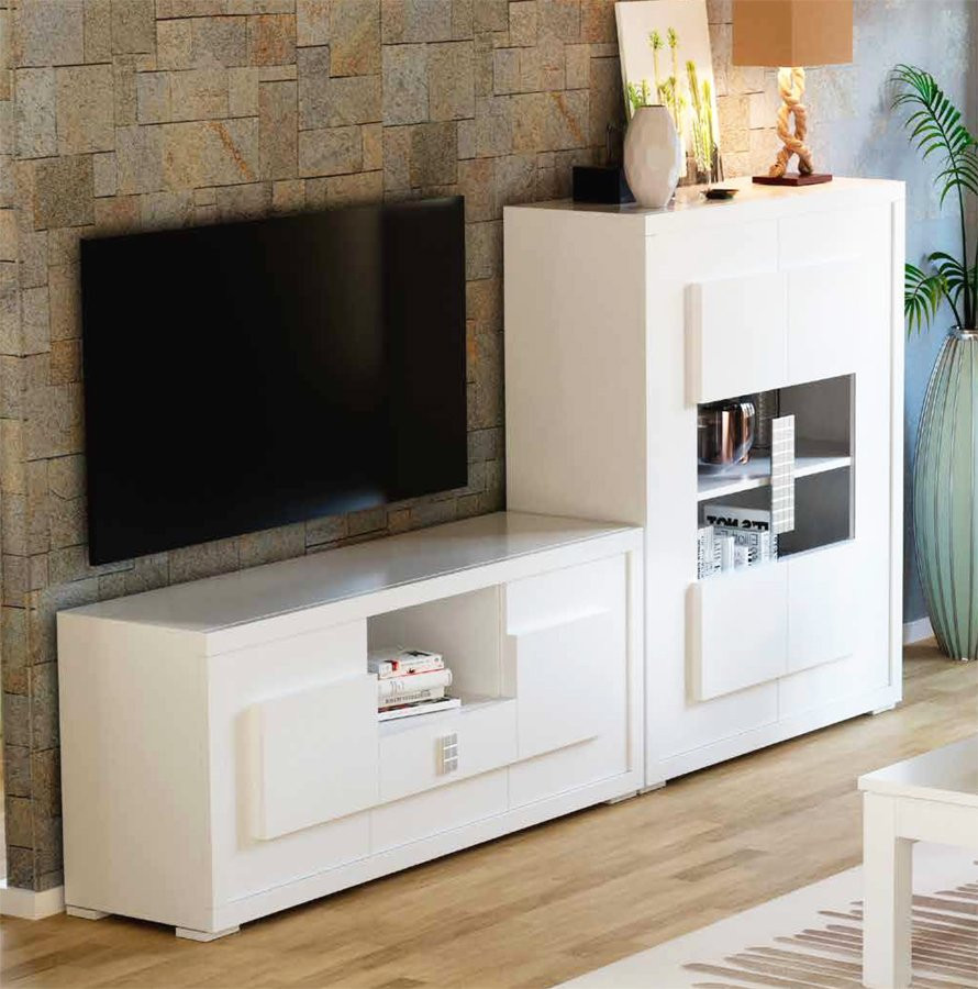 ELEGANTE CONJUNTO DE MUEBLES DE SALÓN CON VITRINA BAJA Y MUEBLE TV
