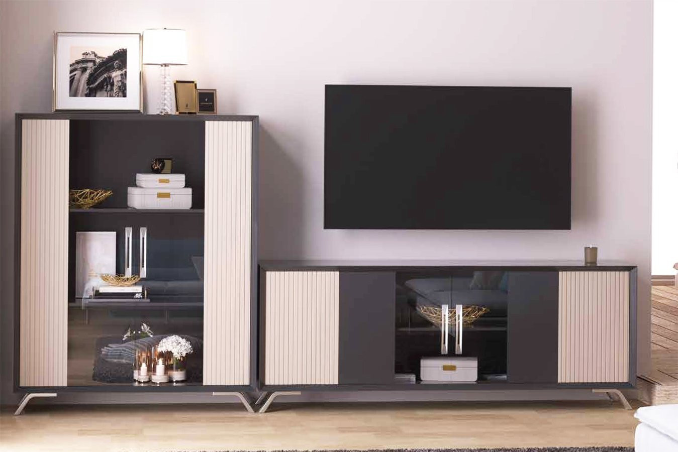 MUEBLES DE SALÓN COMEDOR DISEÑO MODERNO CON VAJILLERO Y MESA TV