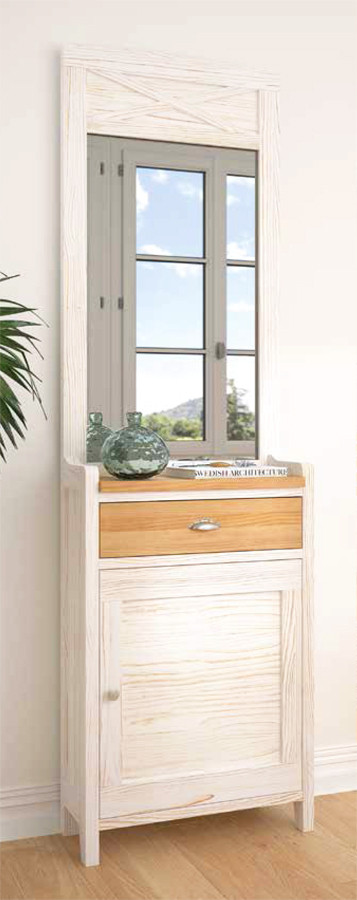 MUEBLE DE ENTRADA CON ESPEJO Y APARADOR ESTRECHO MADERA