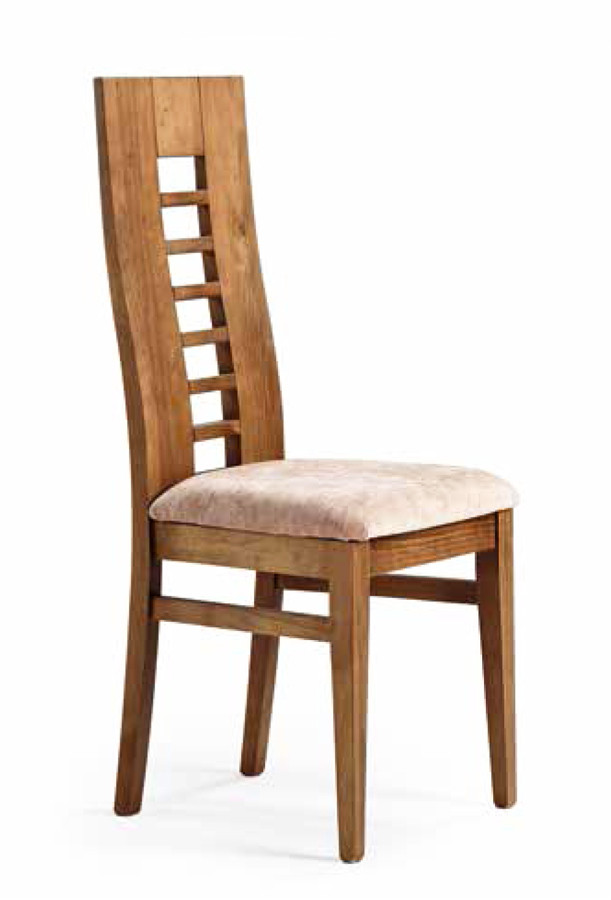 SILLA MODERNA CON RESPALDO ALTO DE MADERA ASIENTO TAPIZADO A ELEGIR - PINO