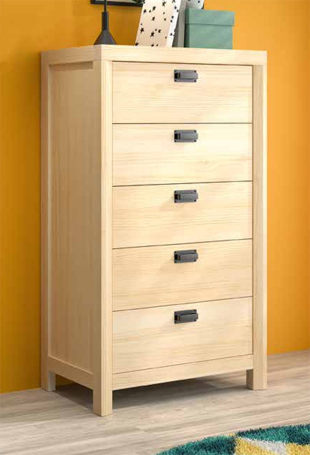 SINFONIER CON 5 CAJONES PARA DORMITORIO MODERNO EN MADERA NATURAL