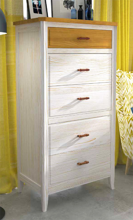 SINFONIER CON 5 CAJONES GRANDES DORMITORIO MADERA NATURAL DE PINO