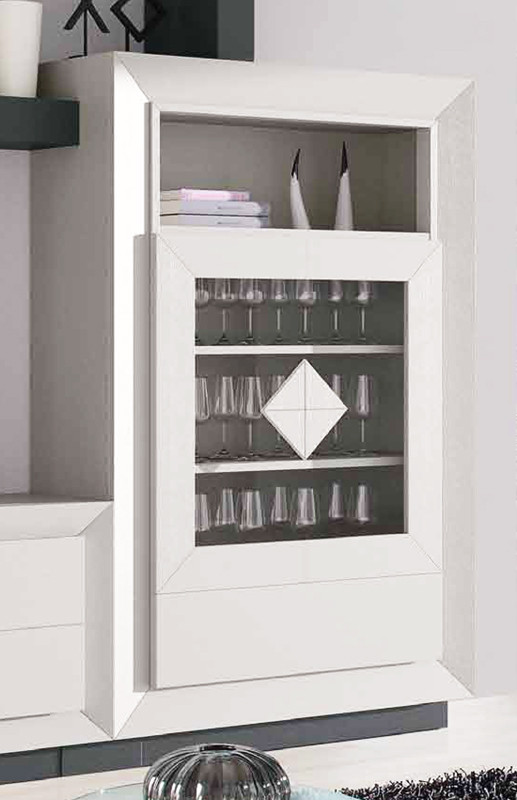 VITRINA CON 2 PUERTAS CRISTAL Y 1 CAJÓN MADERA - ROBLE