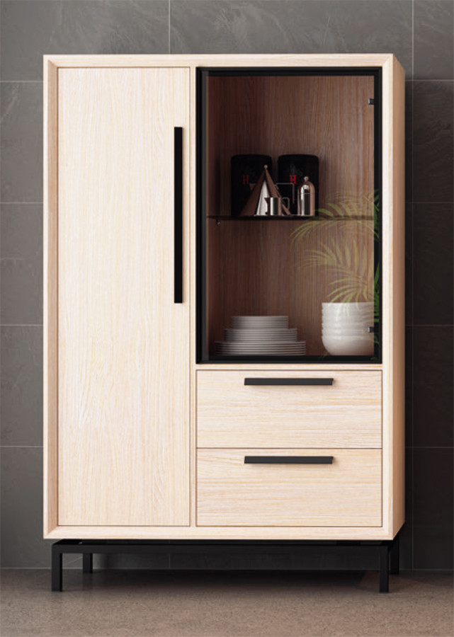 VITRINA BAJA CON 2 CAJONES 2 PUERTAS MADERA NATURAL SOSTENIBLE