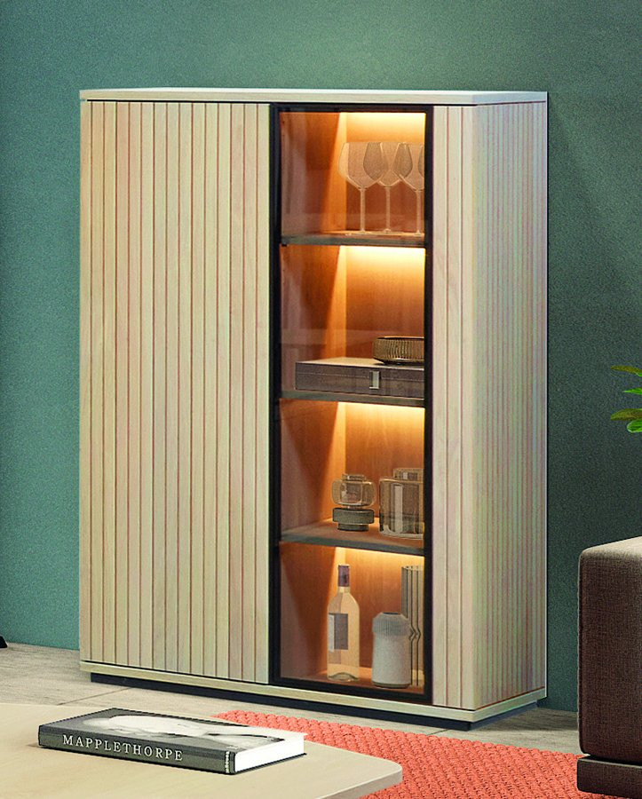 ELEGANTE MODELO DE VITRINA BAJA EN MADERA DE ROBLE SOSTENIBLE
