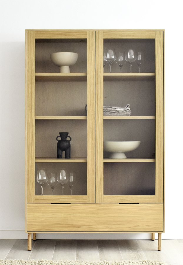 VITRINA BAJA CON DOS PUERTAS Y 1 CAJÓN ESTILO NÓRDICO MODERNO