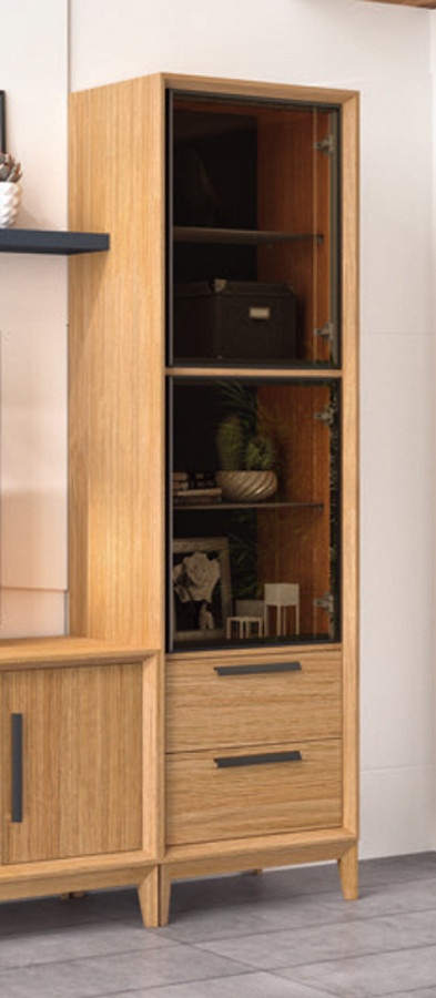 VITRINA CON 2 CAJONES Y 2 PUERTAS DISEÑO NÓRDICO MADERA NATURAL