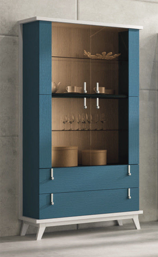 VITRINA DE DISEÑO NÓRDICO CON 4 PUERTAS CRISTAL Y 2 CAJONES