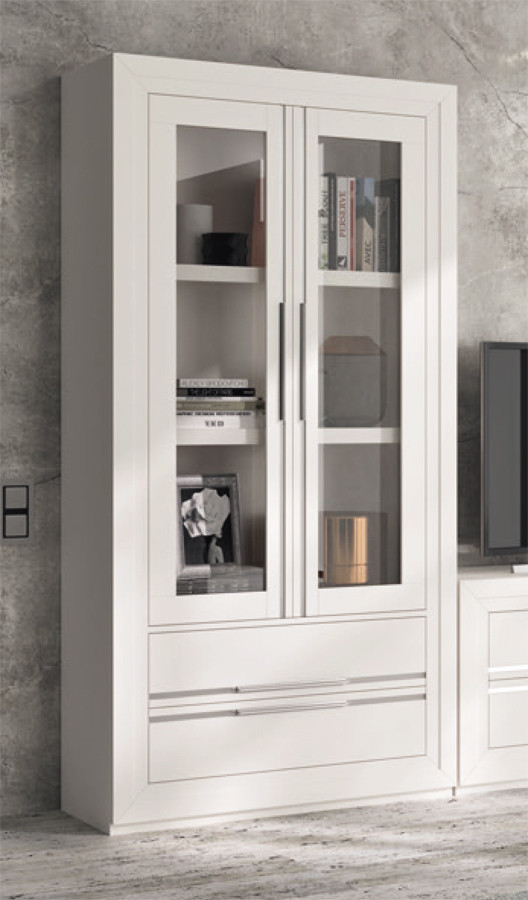 VITRINA DE MADERA CON 2 CAJONES Y 2 PUERTAS