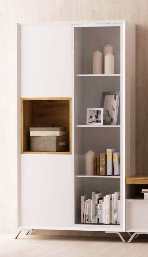 VITRINA MODERNA CON 2 PUERTAS, 1 HUECO Y 1 PUERTA CON CRISTAL