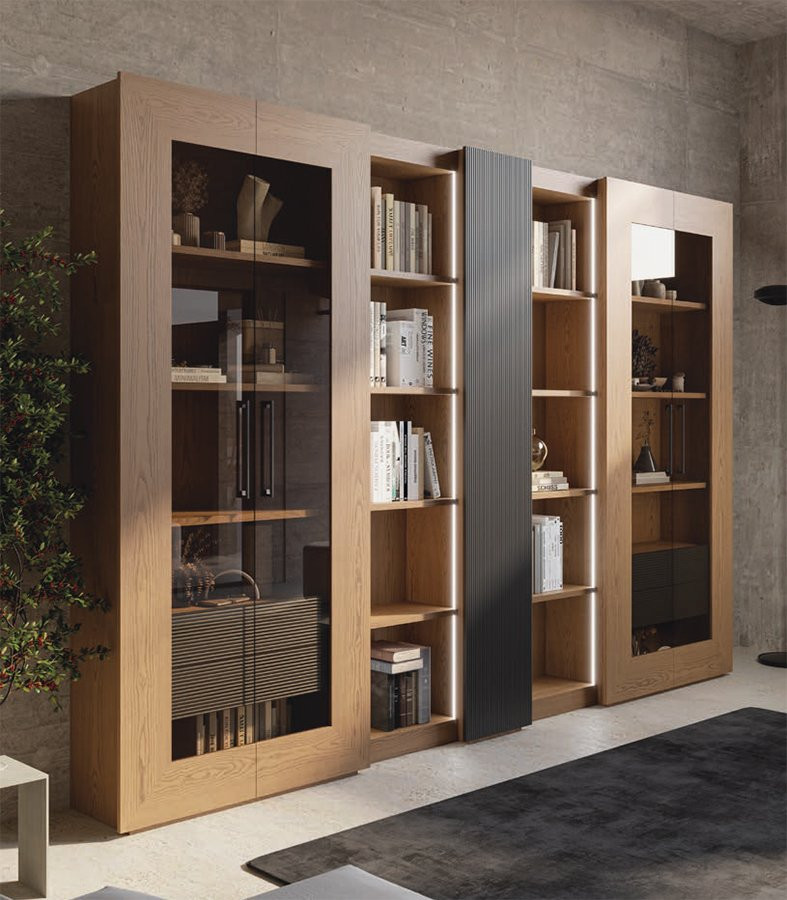 ESTANTERIA MODULAR DISEÑO CONTEMPORANEO PANEL CENTRAL ACANALADO