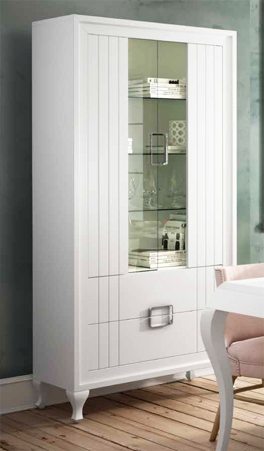 VITRINA CON DOS PUERTAS Y DOS CAJONES MADERA