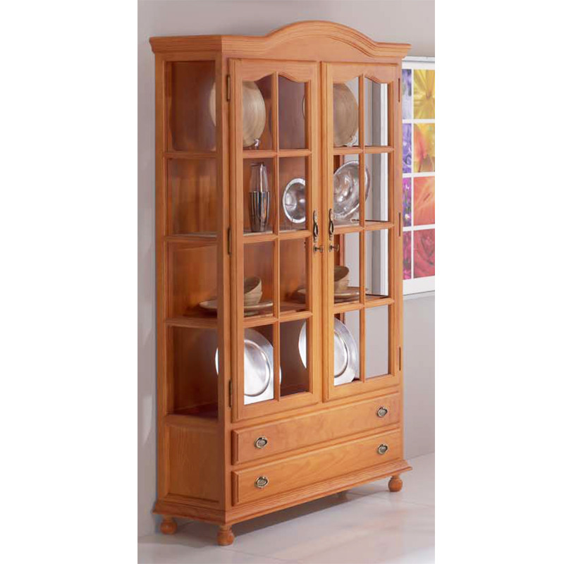 VITRINA CON 2 PUERTAS Y 2 CAJONES MADERA - PINO