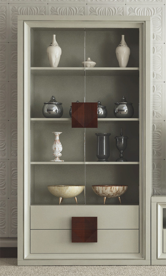 VITRINA DE DISEÑO CON 2 PUERTAS Y 2 CAJONES MADERA - PINO