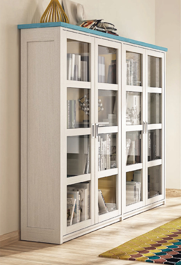 VITRINA AUXILIAR CON PUERTAS CRISTAL MADERA NATURAL SOSTENIBLE