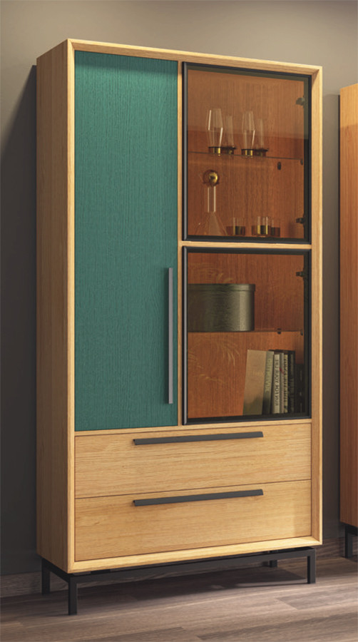 VITRINA 2 CAJONES 2 PUERTAS DISEÑO NÓRDICO MADERA NATURAL