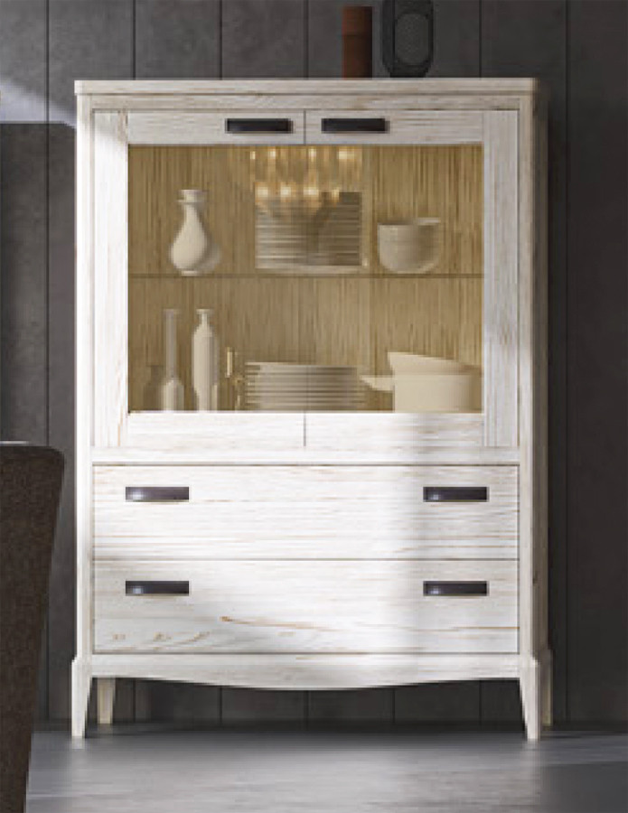 VITRINA MODERNA Y ELEGANTE CON 2 PUERTAS Y 2 CAJONES MADERA